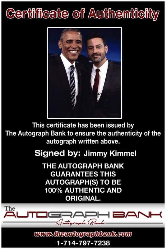 Jimmy Kimmel Certificate of Authenticity from The Autograph Bank