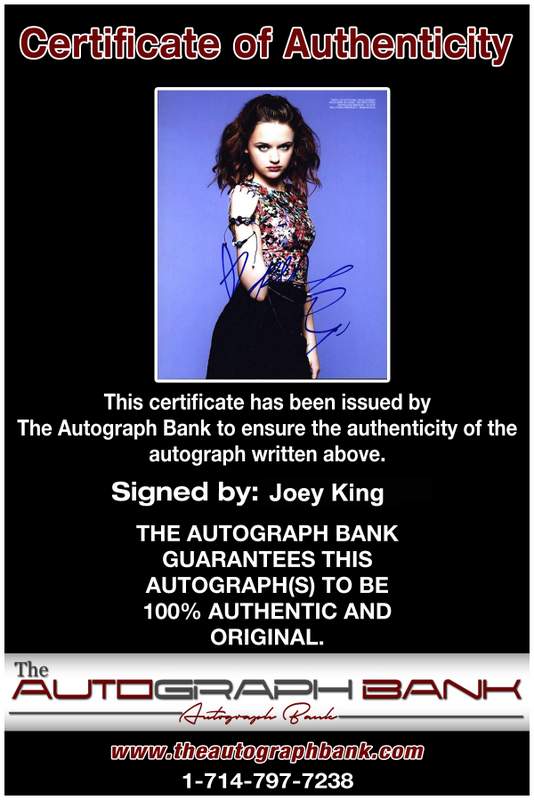 Joey King Certificate of Authenticity from The Autograph Bank