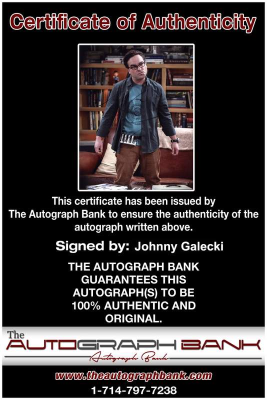 Johnny Galecki Certificate of Authenticity from The Autograph Bank