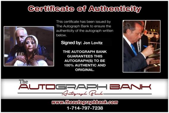 Jon Lovitz Certificate of Authenticity from The Autograph Bank