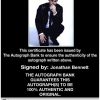 Jonathan Bennett Certificate of Authenticity from The Autograph Bank