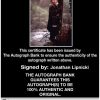 Jonathan Lipnicki Certificate of Authenticity from The Autograph Bank