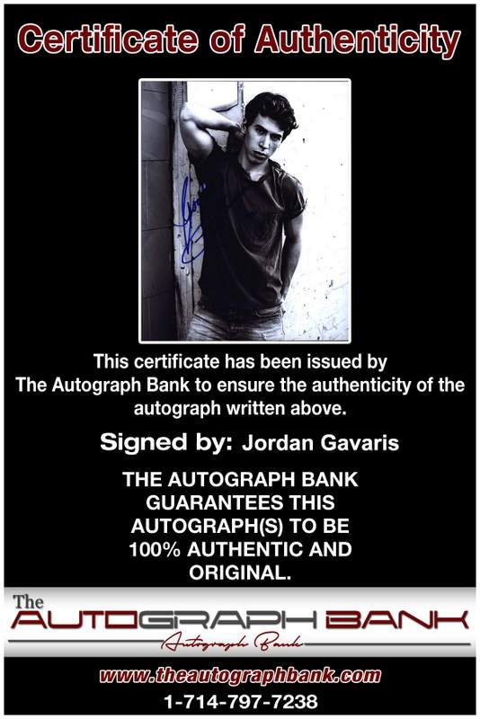 Jordan Gavaris Certificate of Authenticity from The Autograph Bank