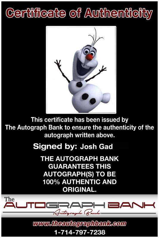 Josh Gad Certificate of Authenticity from The Autograph Bank