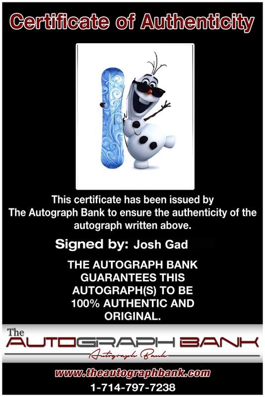 Josh Gad Certificate of Authenticity from The Autograph Bank