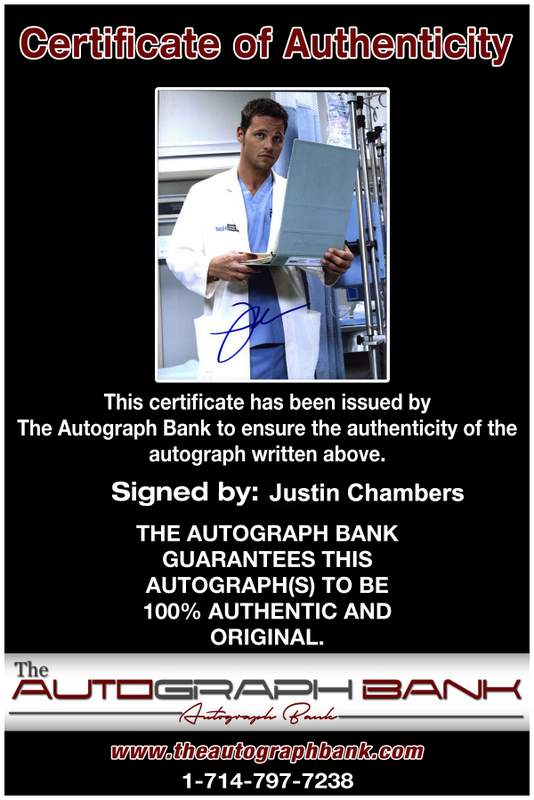 Justin Chambers Certificate of Authenticity from The Autograph Bank