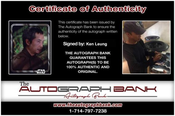 Ken Leung Certificate of Authenticity from The Autograph Bank