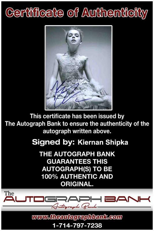 Kiernan Shipka Certificate of Authenticity from The Autograph Bank