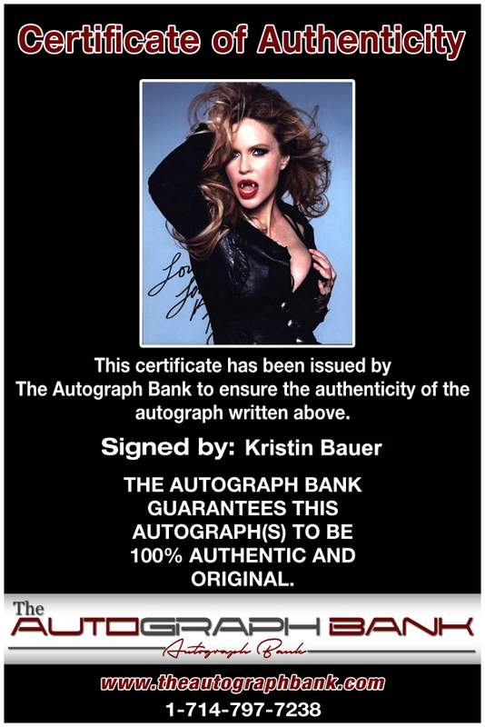 Kristin Bauer Certificate of Authenticity from The Autograph Bank
