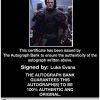 Luke Evans Certificate of Authenticity from The Autograph Bank
