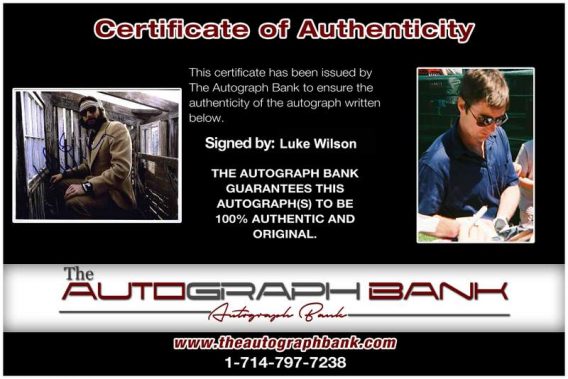 Luke Wilson Certificate of Authenticity from The Autograph Bank