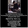Matt Long Certificate of Authenticity from The Autograph Bank