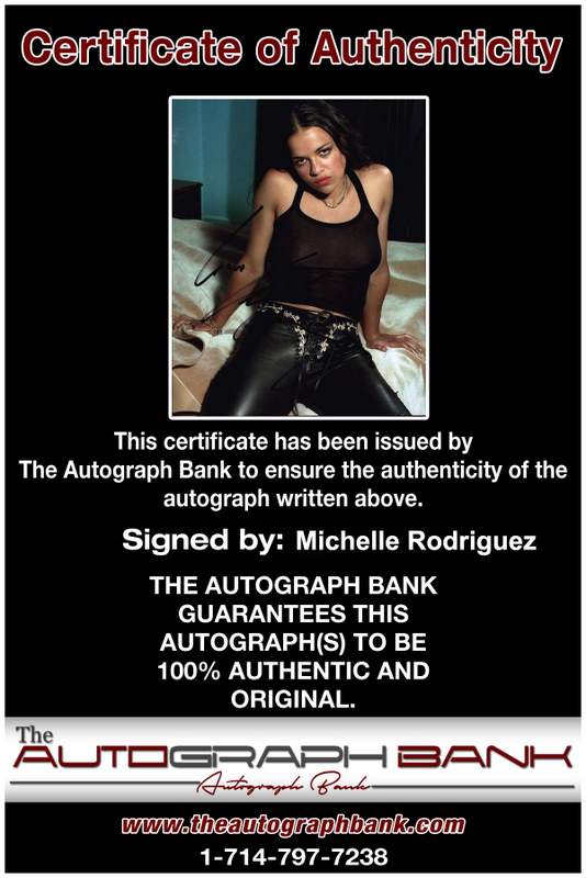 Michelle Rodriguez Certificate of Authenticity from The Autograph Bank