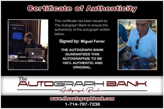 Miguel Ferrer Certificate of Authenticity from The Autograph Bank