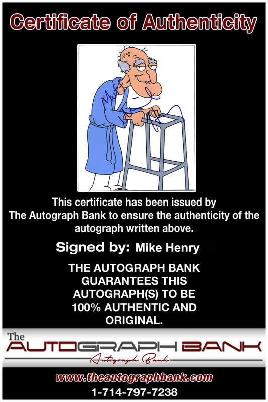 Mike Henry Certificate of Authenticity from The Autograph Bank