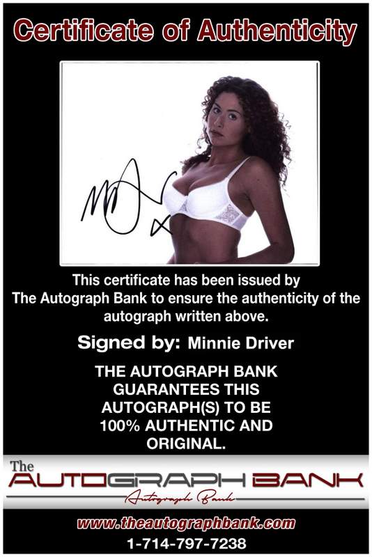 Minnie Driver Certificate of Authenticity from The Autograph Bank