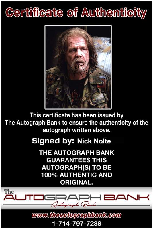 Nick Nolte Certificate of Authenticity from The Autograph Bank