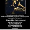Padma Lakshmi Certificate of Authenticity from The Autograph Bank