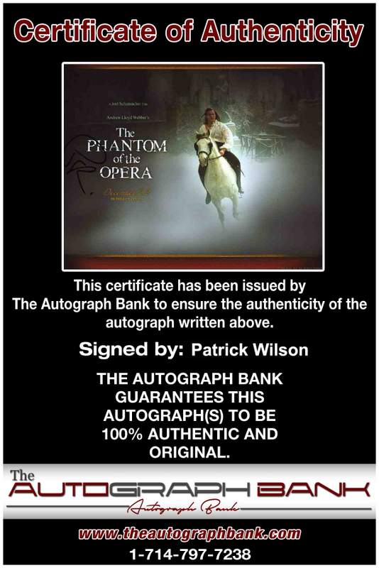 Patrick Wilson Certificate of Authenticity from The Autograph Bank
