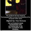 Peter Shinkoda Certificate of Authenticity from The Autograph Bank