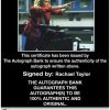 Rachael Taylor Certificate of Authenticity from The Autograph Bank