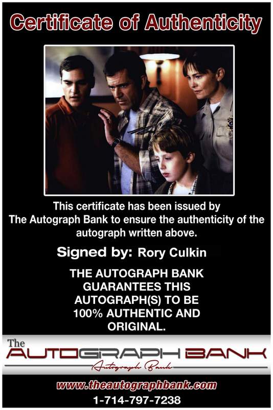 Rory Culkin Certificate of Authenticity from The Autograph Bank