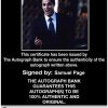 Samuel Page Certificate of Authenticity from The Autograph Bank