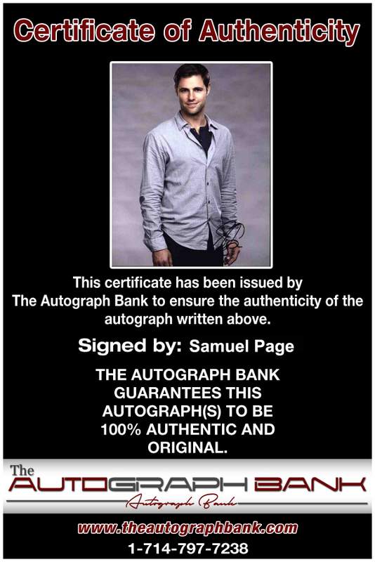 Samuel Page Certificate of Authenticity from The Autograph Bank