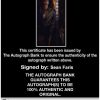 Sean Faris Certificate of Authenticity from The Autograph Bank