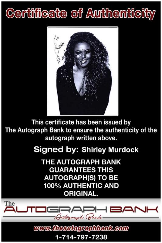 Shirley Murdock Certificate of Authenticity from The Autograph Bank