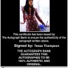 Tessa Thompson Certificate of Authenticity from The Autograph Bank