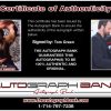 Tom Green Certificate of Authenticity from The Autograph Bank