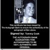 Tommy Cook Certificate of Authenticity from The Autograph Bank