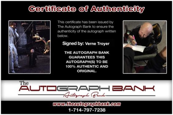 Verne Troyer Certificate of Authenticity from The Autograph Bank