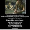 Victor Rasuk Certificate of Authenticity from The Autograph Bank