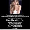 Whitney Port Certificate of Authenticity from The Autograph Bank
