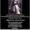 Willow Shields Certificate of Authenticity from The Autograph Bank