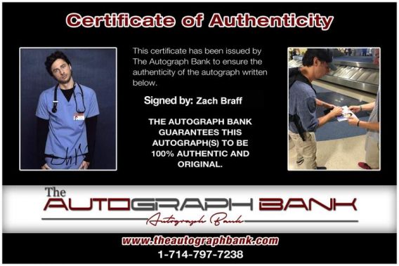 Zach Braff Certificate of Authenticity from The Autograph Bank