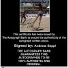 Tennis player Andreas Seppi Certificate of Authenticity from The Autograph Bank