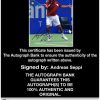 Tennis player Andreas Seppi Certificate of Authenticity from The Autograph Bank