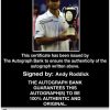 Tennis player Andy Roddick Certificate of Authenticity from The Autograph Bank