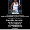 Tennis player Camille Pin Certificate of Authenticity from The Autograph Bank