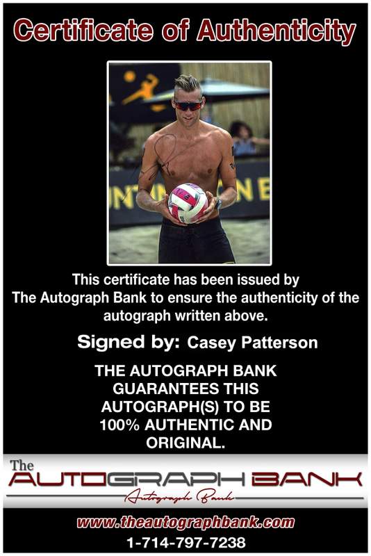 Volleyball player Casey Patterson Certificate of Authenticity from The Autograph Bank