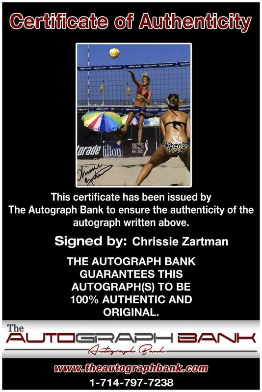 Volleyball player Chrissie Zartman Certificate of Authenticity from The Autograph Bank