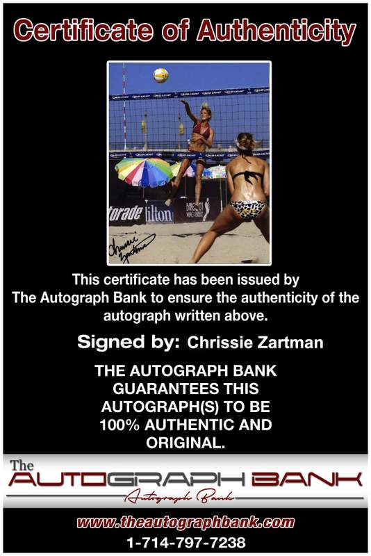 Volleyball player Chrissie Zartman Certificate of Authenticity from The Autograph Bank