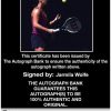 Tennis player Jarmila Wolfe Certificate of Authenticity from The Autograph Bank