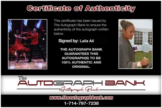 Boxer Laila Ali Certificate of Authenticity from The Autograph Bank