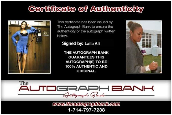 Boxer Laila Ali Certificate of Authenticity from The Autograph Bank