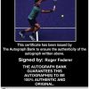 Tennis player Roger Federer Certificate of Authenticity from The Autograph Bank