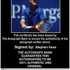 Tennis player Stephen Huss Certificate of Authenticity from The Autograph Bank
